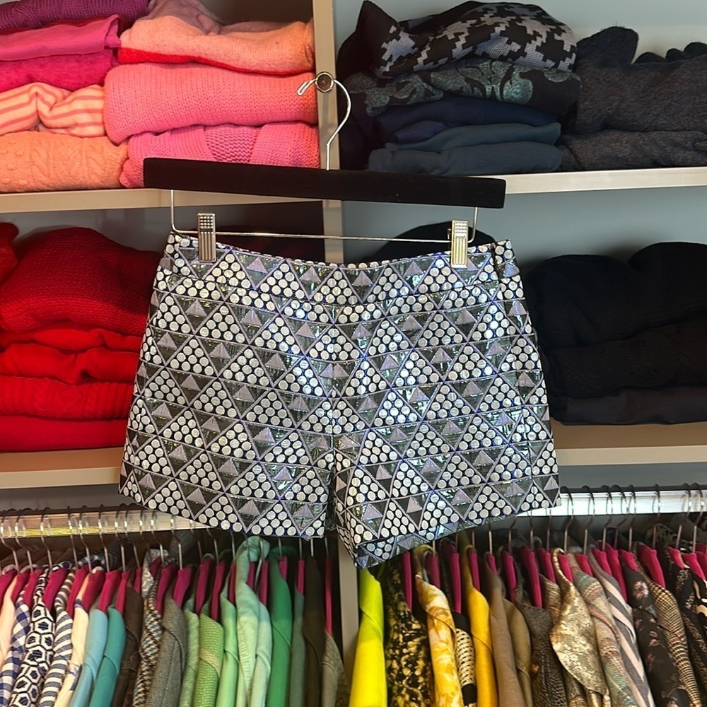 J Crew metallic blue print size 00 3” shorts